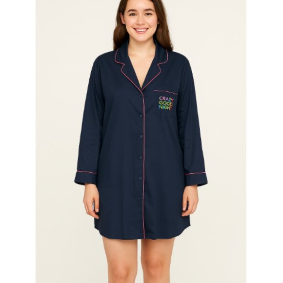 BeadHead x Neiman Marcus SZ L  "Crazy Good Night" Button Front Night Shirt NWOT - Picture 1 of 6